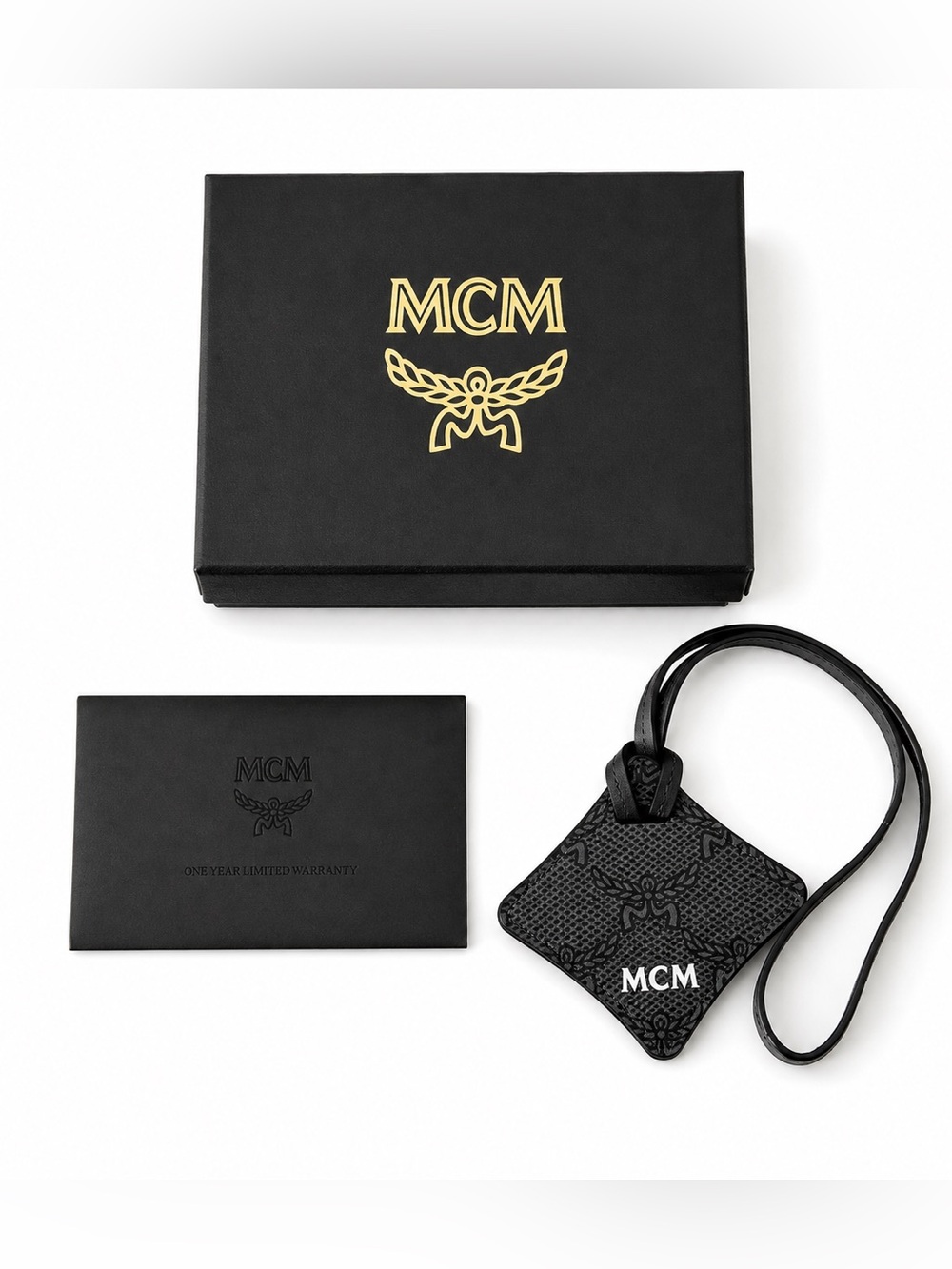 MCM Black Logo Leather Luggage Tag